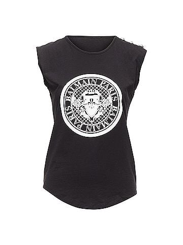 Balmain Balmain Cotton Crest Logo Silver Button Shoulder Tank Top Vest (view 1)