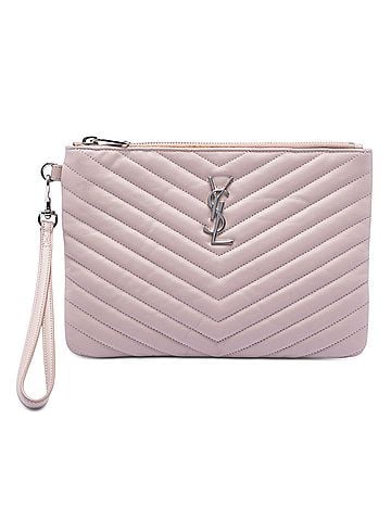 Saint Laurent Chevron Leather Monogram Zip A5 Wristlet Pouch (view 1)