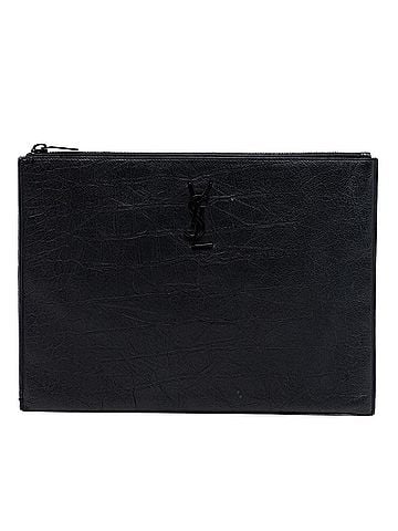 Saint Laurent Croc Embossed Leather Monogram Clutch (view 1)