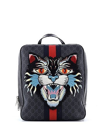 Gucci Angry Cat Web Backpack GG Coated Canvas with Applique Medium (view 1)