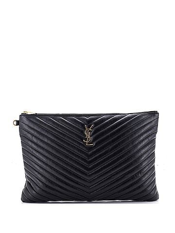 Saint Laurent Classic Monogram Wristlet Pouch Matelasse Chevron Leather Large (view 1)