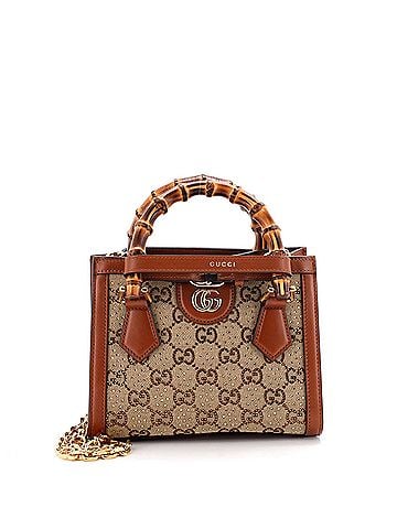 Gucci Diana NM Bamboo Handle Tote Crystal Embellished GG Canvas Mini (view 1)