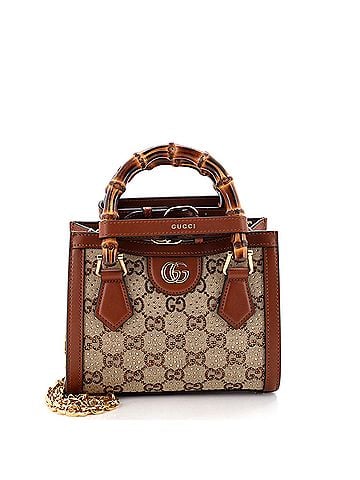 Gucci Diana NM Bamboo Handle Tote Crystal Embellished GG Canvas Mini (view 1)