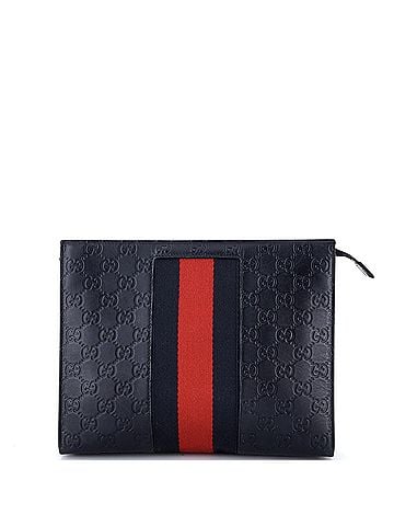 Gucci Web Zip Pouch Guccissima Leather (view 1)