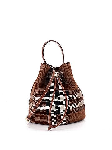 Burberry TB Drawstring Bucket Bag Check Knitted Fabric Small (view 1)