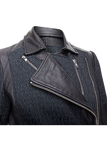 Helmut Lang Helmut Lang Pebbled Leather Textured Fabric Zip Crop Biker (view 2)