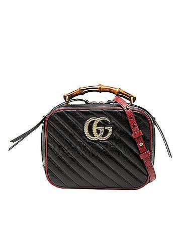 Gucci Small GG Marmont Matelasse Diagonal Leather Torchon Bamboo Satchel (view 1)
