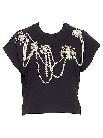 Balmain Balmain cotton pearl bead embellished crop tshirt (view 1)