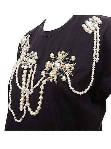 Balmain Balmain cotton pearl bead embellished crop tshirt (view 2)
