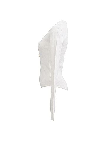 Balmain Balmain Ribbed Scoop-Neck Bodysuit in White Viscose (view 2)