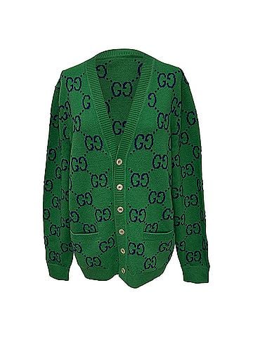 Gucci  Gucci GG Knitted Cardigan in Green Wool (view 1)
