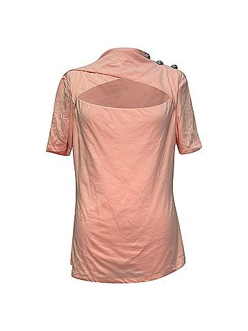Balmain Balmain Button-Embellished Cutout T-Shirt in Peach Cotton (view 1)