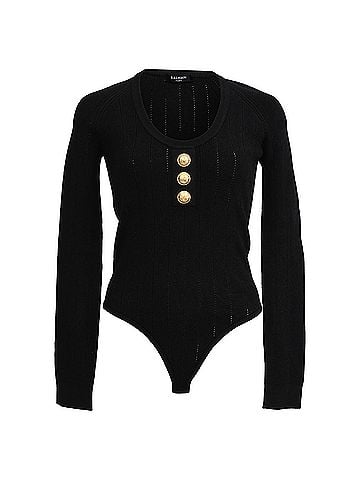 Balmain Balmain Ribbed Scoop-Neck Bodysuit in Black Viscose (view 1)