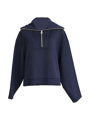 Céline  Celine Triomphe Zip-Up Sweater in Navy Blue Cashmere (view 1)