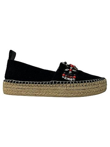 Louis Vuitton Louis Vuitton Front Pier Crystal Embellished Espadrilles in Black Suede  (view 1)