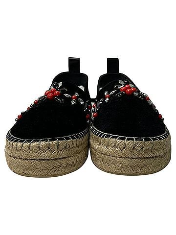 Louis Vuitton Louis Vuitton Front Pier Crystal Embellished Espadrilles in Black Suede  (view 2)