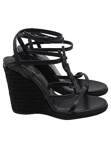 Saint Laurent Saint Laurent Cassandra Espadrille 105 Wedges in Black Calfskin Leather  (view 1)