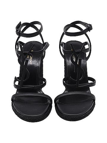 Saint Laurent Saint Laurent Cassandra Espadrille 105 Wedges in Black Calfskin Leather  (view 2)