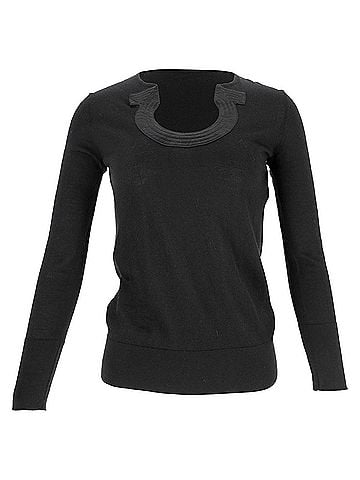Salvatore Ferragamo Ferragamo Rippled-Neckline Sweater in Black Cashmere (view 1)