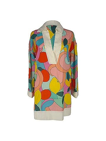 STAUD  Staud Enzo Printed Mini Dress in Multicolor Linen (view 1)