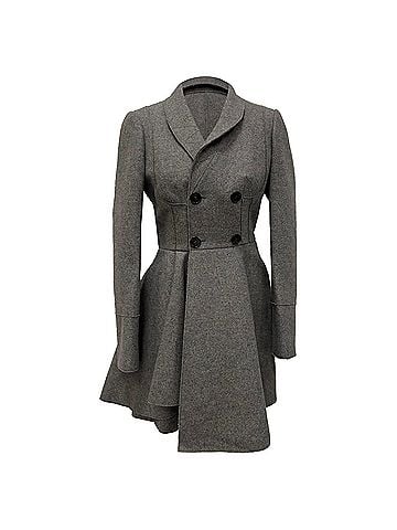 Alexander McQueen  Alexander Mcqueen Double-Breasted Flared Coat in Grey Wool (view 1)