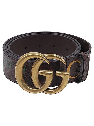 Gucci  Gucci GG Marmont Logo-Print Belt in Brown Leather (view 1)