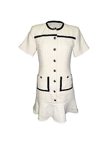 Sandro Sandro Cropped Tweed Button-Up Dress in White Polyester (view 1)