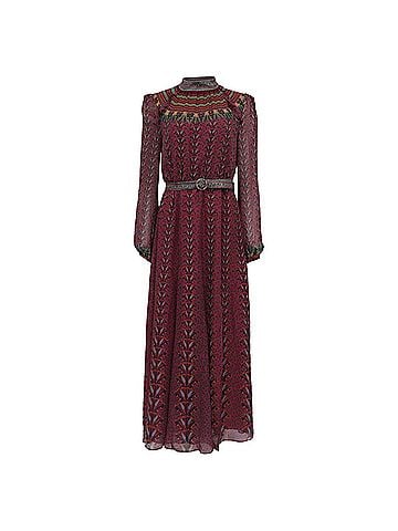 Saloni Saloni Jacqui B Belted Chiffon Dress in Burgundy Silk (view 1)