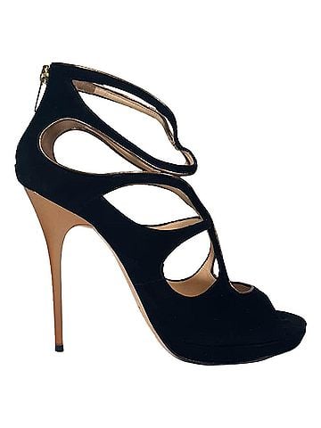 Jimmy Choo  Jimmy Choo Cut-Out Sandal Heels in Black Suede (view 1)