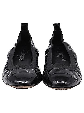 Chanel  Chanel CC Cap-Toe Ballet Flats in Black Patent Leather (view 2)