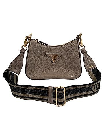 Prada Prada Logo-Strap Shoulder Bag in Grey Leather (view 1)