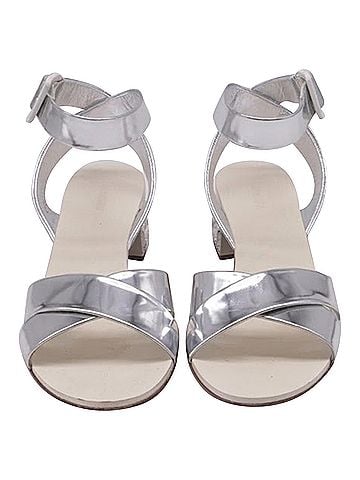 Miu Miu Miu Miu Crysta- Embellish Sandal Heels in Silver Patent Leather (view 2)