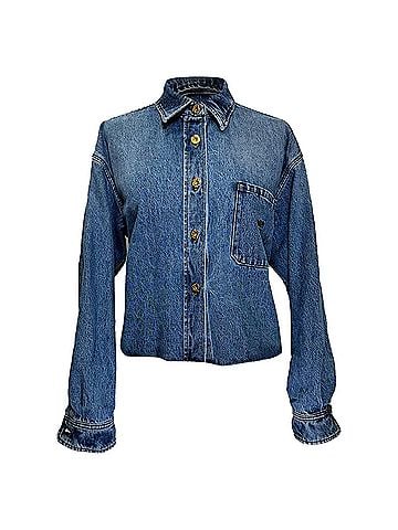 Miu Miu Miu Miu Cropped Raw Hem Shirt in Light Blue Denim (view 1)