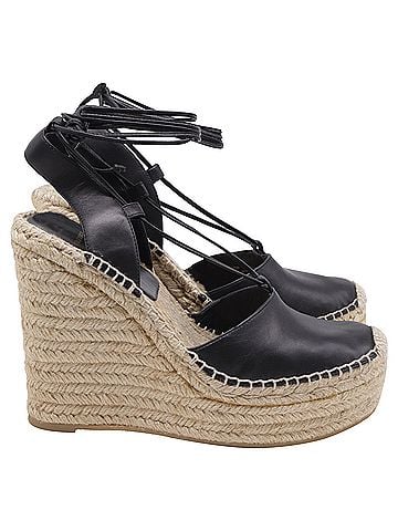 Saint Laurent Saint Laurent Espadrille Slingback Wedge in Black Leather (view 1)