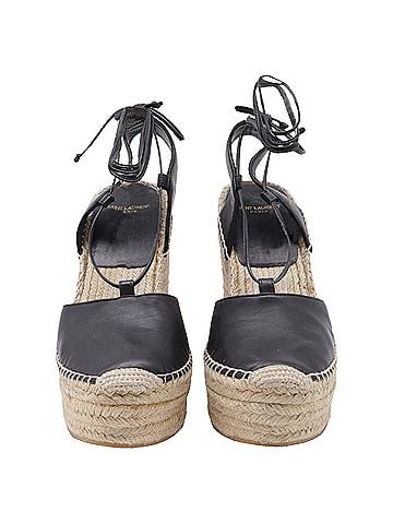 Saint Laurent Saint Laurent Espadrille Slingback Wedge in Black Leather (view 2)