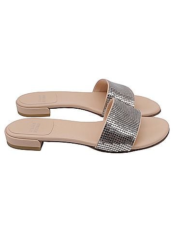 Stuart Weitzman  Stuart Weitzman Embellished Slide Flats in Silver Leather (view 1)