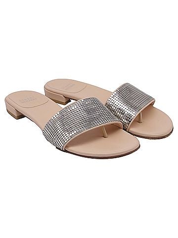 Stuart Weitzman  Stuart Weitzman Embellished Slide Flats in Silver Leather (view 2)