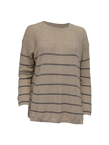 Max Mara Max Mara Leisure Madia Striped Side-Slit Sweater in Beige Cotton (view 1)