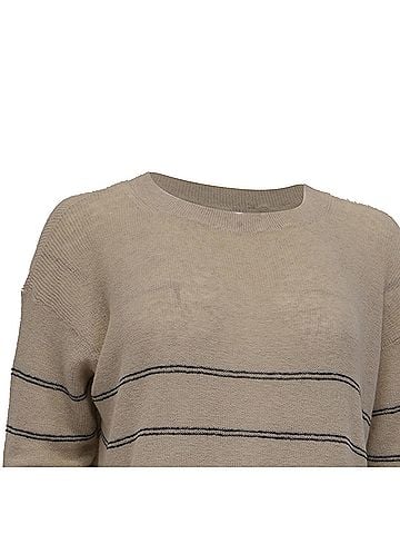 Max Mara Max Mara Leisure Madia Striped Side-Slit Sweater in Beige Cotton (view 2)