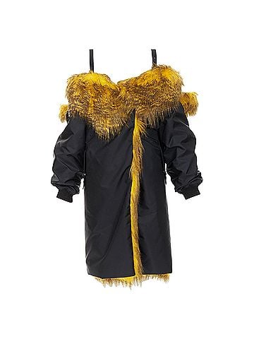 Prada rare PRADA 2021 Raf Simons Runway yellow fur black off shoulder bomber IT38 XS (view 1)