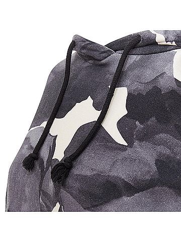 Dries Van Noten DRIES VAN NOTEN grey ivory cotton abstract rose print black drawstring hoodie S (view 2)