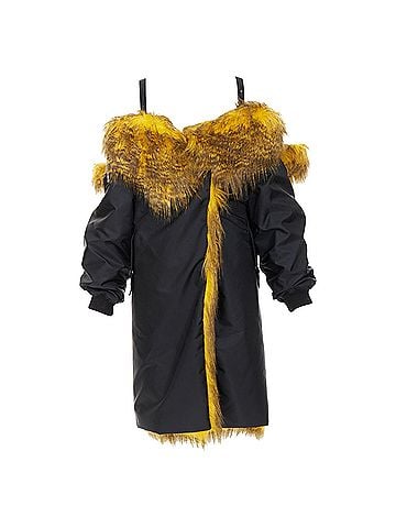 Prada rare PRADA 2021 Raf Simons Runway yellow fur oversized off shoulder coat IT36 XS (view 1)