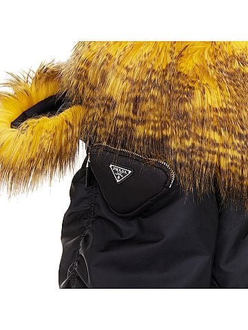 Prada rare PRADA 2021 Raf Simons Runway yellow fur oversized off shoulder coat IT36 XS (view 2)