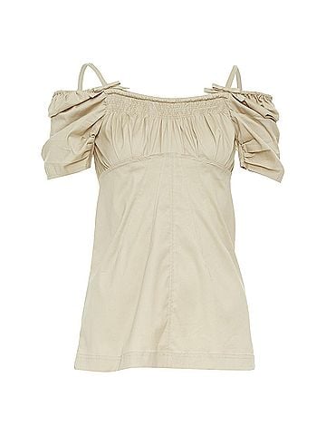 Prada PRADA Vintage khaki cotton ruched bust empire waist bow off shoulder top IT38 (view 1)