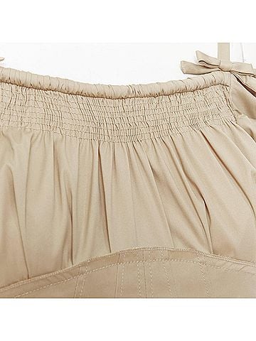 Prada PRADA Vintage khaki cotton ruched bust empire waist bow off shoulder top IT38 (view 2)