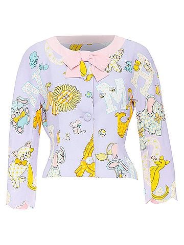 Moschino MOSCHINO COUTURE! 2022 Runway Calico Animals purple pink bow crop jacket IT44 L (view 1)