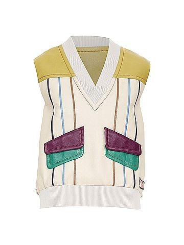 Prada PRADA 2017 Runway leather beige colorblocked geometric sweater vest IT36 XXS (view 1)
