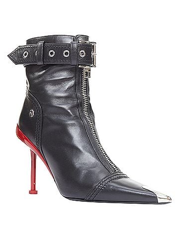Alexander McQueen Alexander Mcqueen Slash black leather biker style red heeled boots EU39 (view 2)