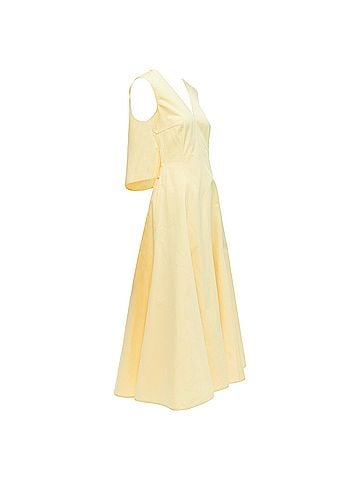 Jil Sander JIL SANDER cream cotton silk cape back cut out V-neck Aline midi dress FR32 XXS (view 1)