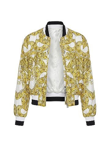 Versace VERSACE 100% silk white gold Barocco chain print cropped bomber IT40 S (view 1)
